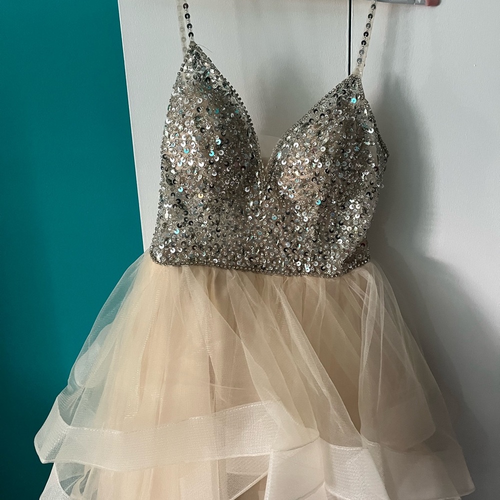 Short Champagne Dress With Corset Back and Zipper